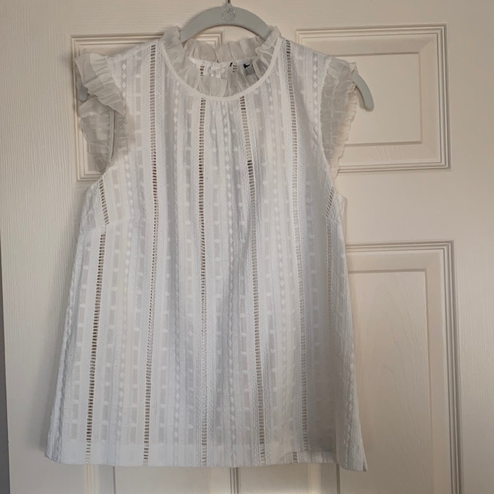 J. CREW EYELET RUFFLE MOCK NECK TOP BLOUSE